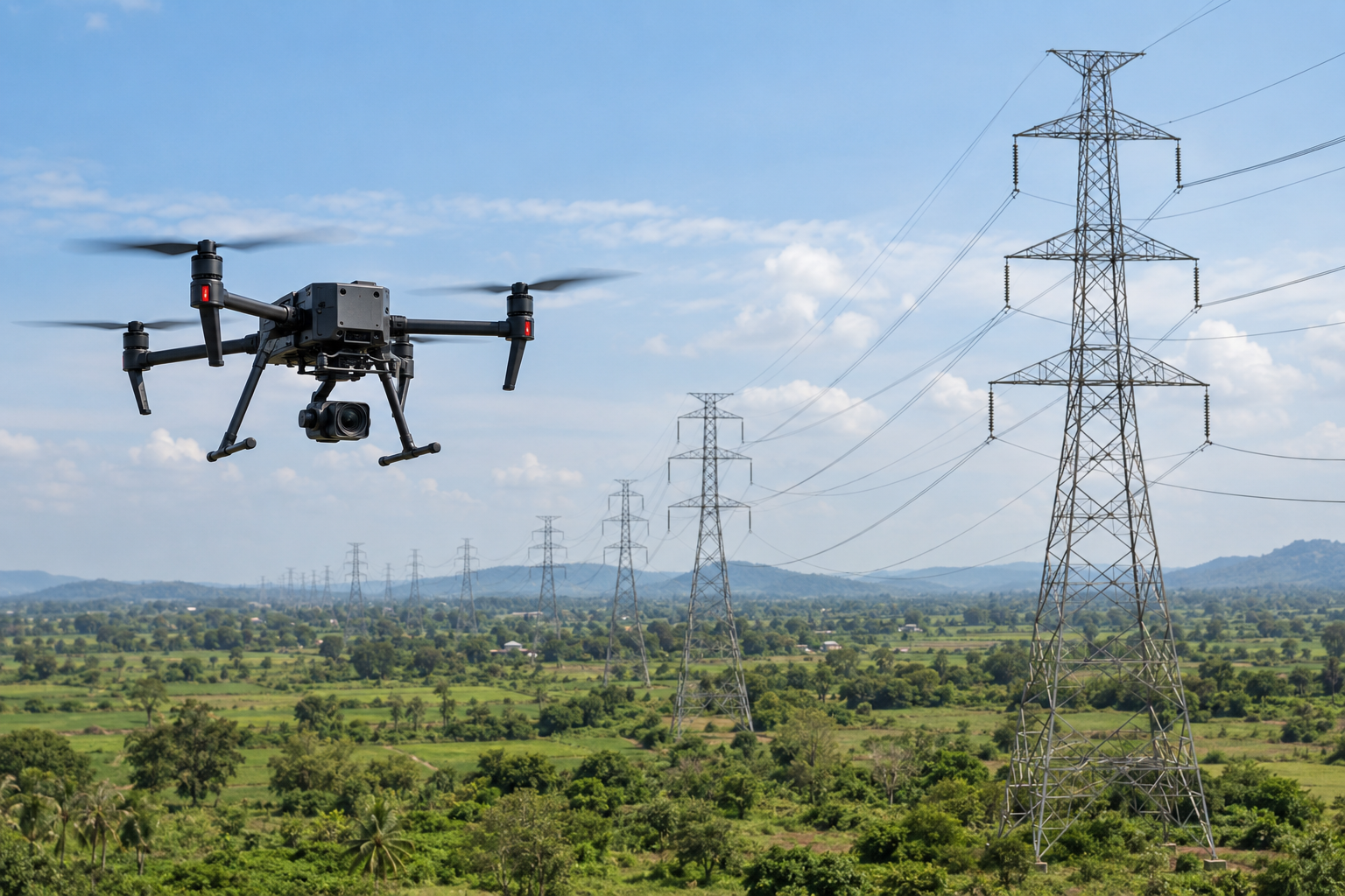 Drone inspecting powerline infrastructure